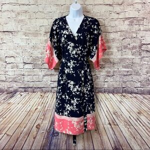 Motherhood Maternity Blue Pink Floral Wrap Kimono Sleeve Dress